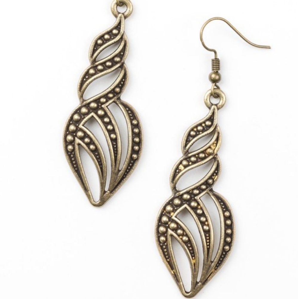 "Where's The Fire?" - Brass Ribbon Dangle Earrings - Picture 2 of 2